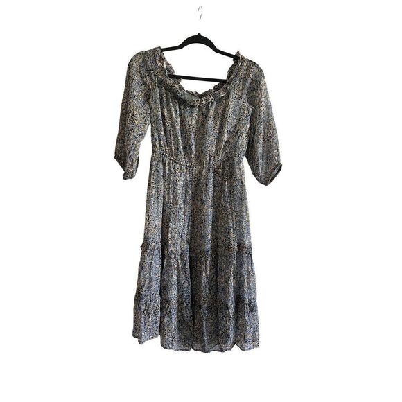 Anthropologie Kira Off Shoulder Blue Peasant Dress Drawstring Waist Sz 2p - Picture 2 of 9